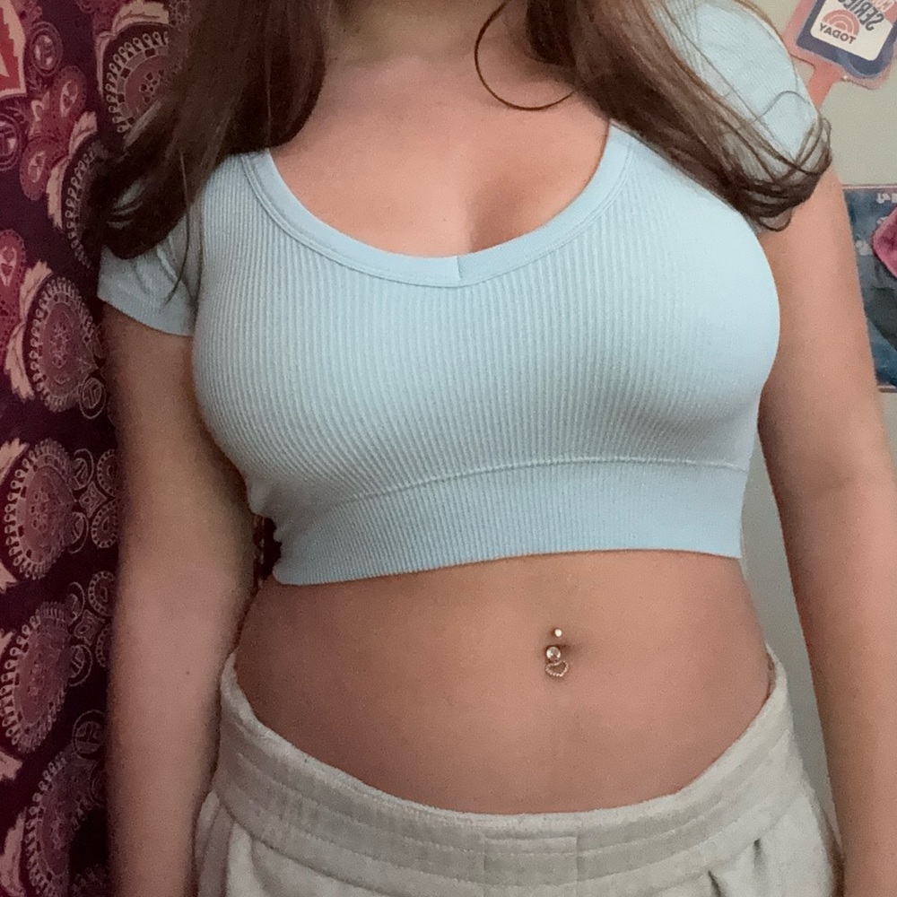 Garage Sky Blue Ribbed Crop Top